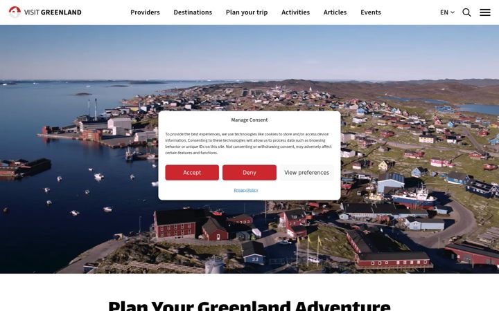 Screenshot of visitgreenland.com