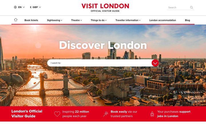 Screenshot of visitlondon.com