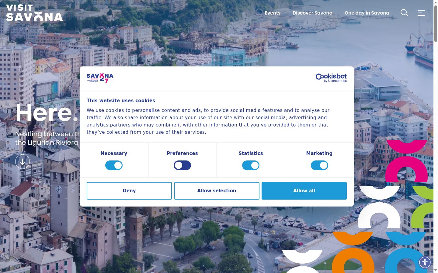 Screenshot del banner di consenso mostrato prima di qualsiasi interazione