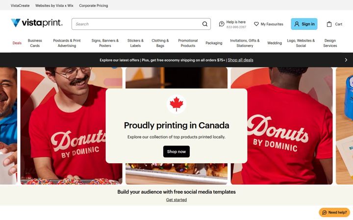 Zrzut ekranu vistaprint.ca