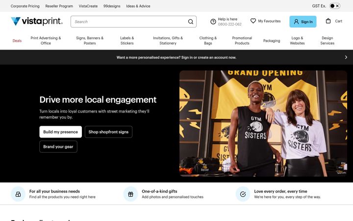 Screenshot of vistaprint.co.nz
