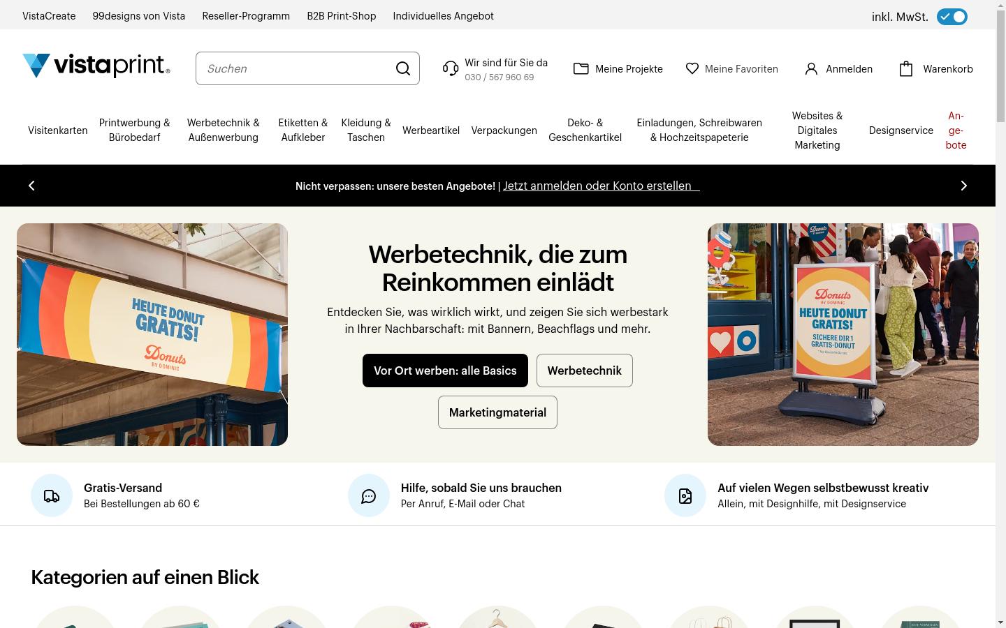 Screenshot of vistaprint.de