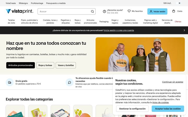 Zrzut ekranu vistaprint.es