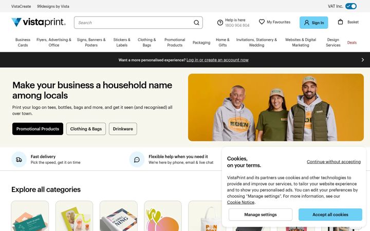 Screenshot of vistaprint.ie