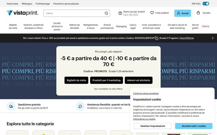 Screenshot of vistaprint.it