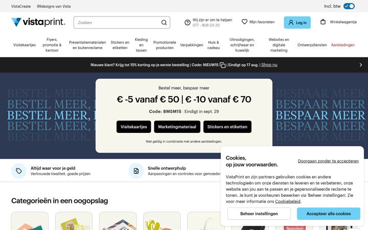 Screenshot of vistaprint.nl