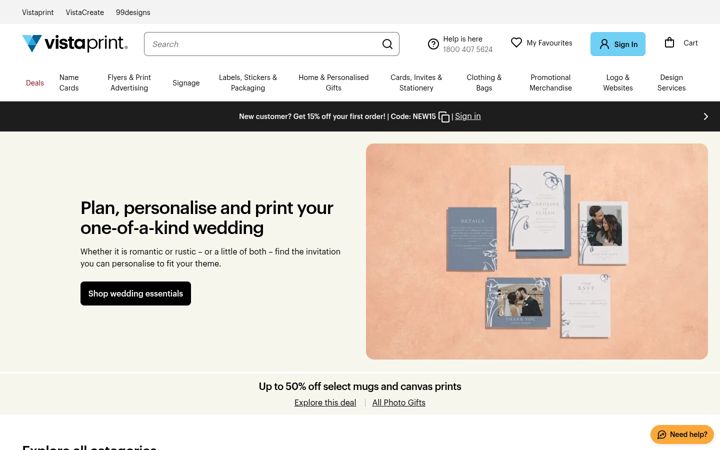 Screenshot of vistaprint.sg