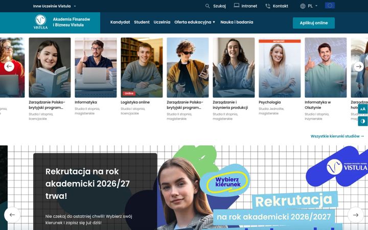 Screenshot of vistula.edu.pl