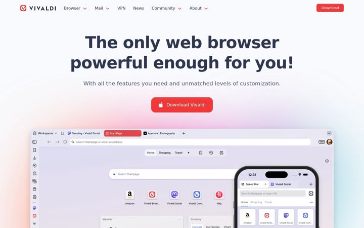 Captură de ecran a vivaldi.com