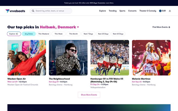 Screenshot von vividseats.com