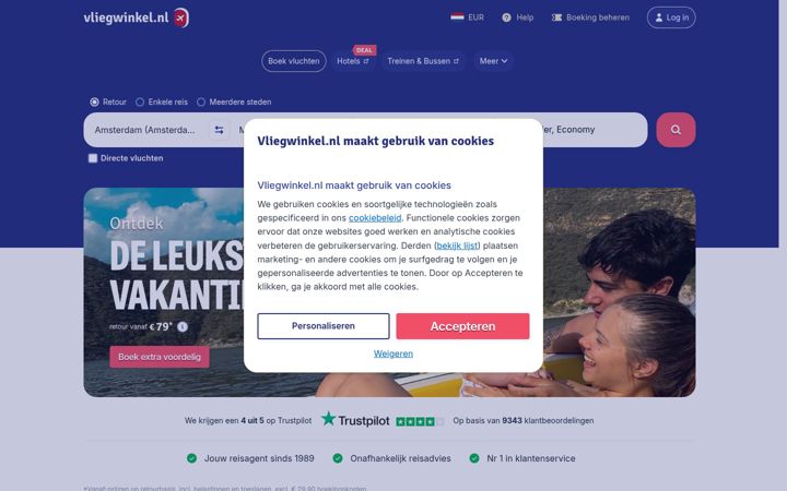 Screenshot of vliegwinkel.nl