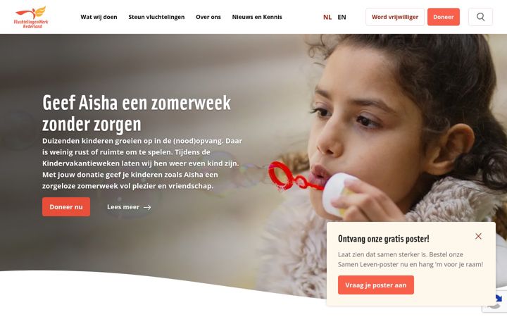 Screenshot van vluchtelingenwerk.nl