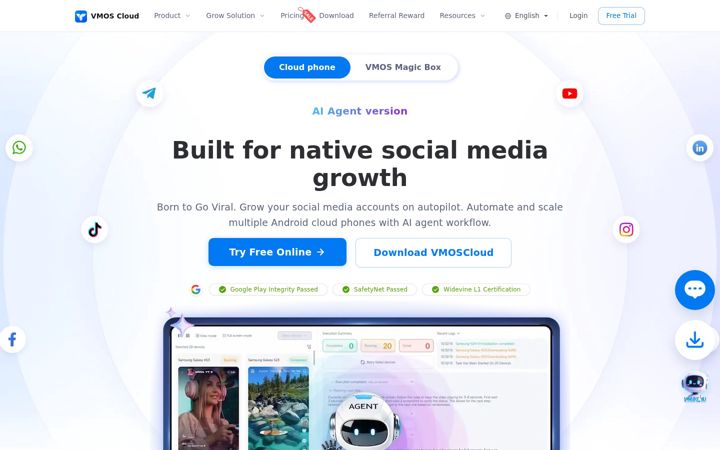 Kuvakaappaus sivustosta vmoscloud.com