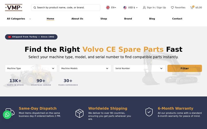 Skærmbillede af vmpspares.com