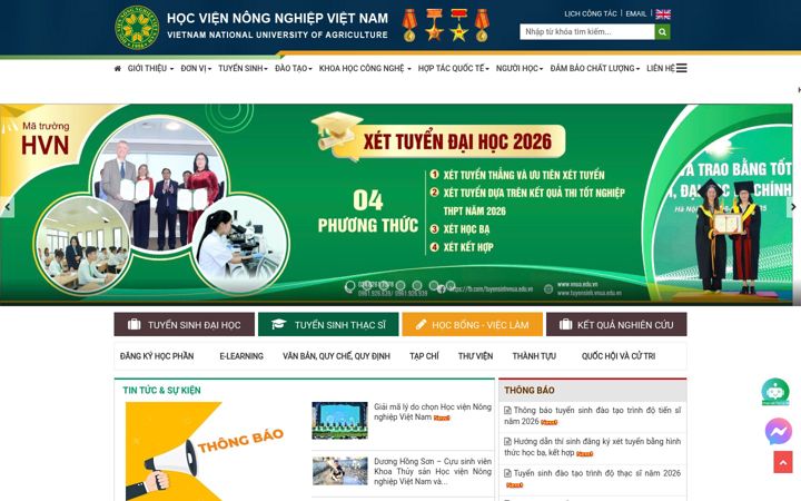 Screenshot of vnua.edu.vn