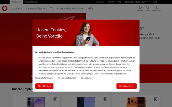 Screenshot von vodafone.de