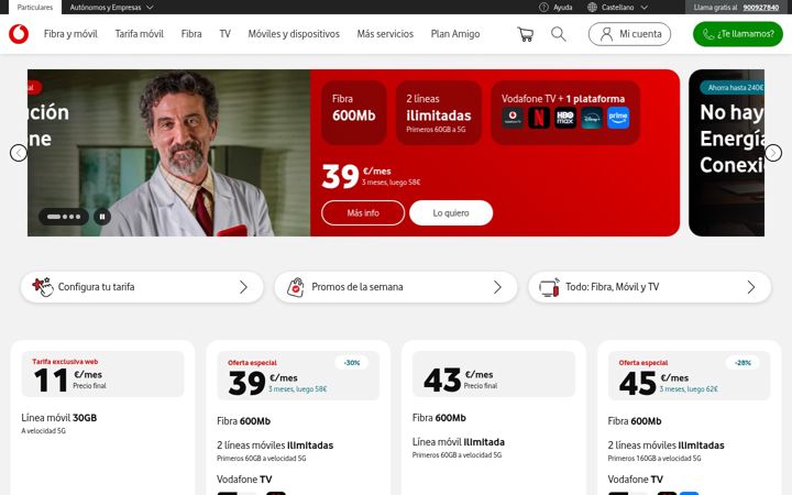 Posnetek zaslona vodafone.es