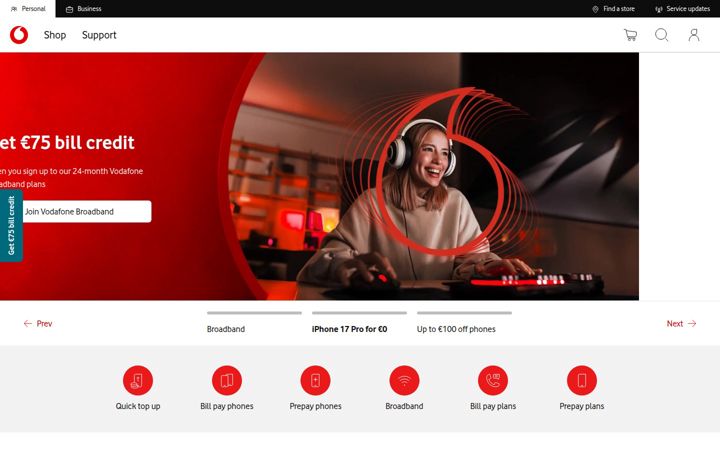 Screenshot of vodafone.ie
