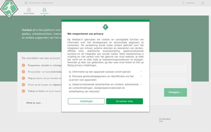 Screenshot of voetbal.nl