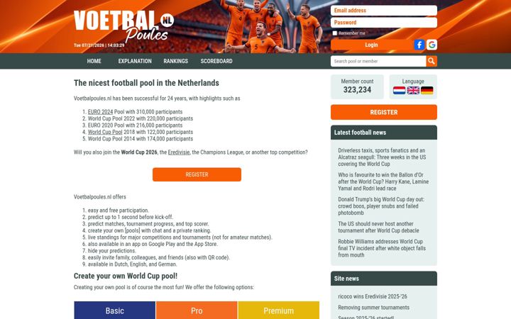 Screenshot ta' voetbalpoules.nl
