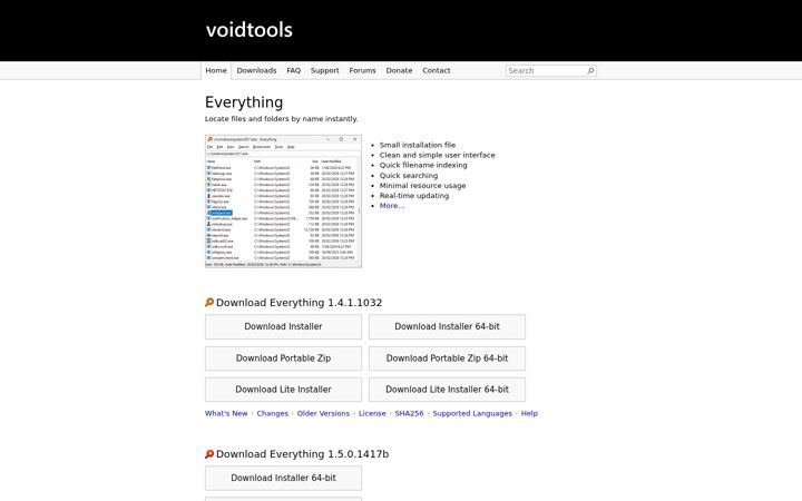 Screenshot von voidtools.com