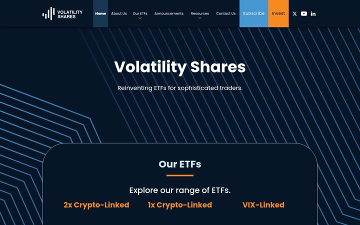 Screenshot of volatilityshares.com