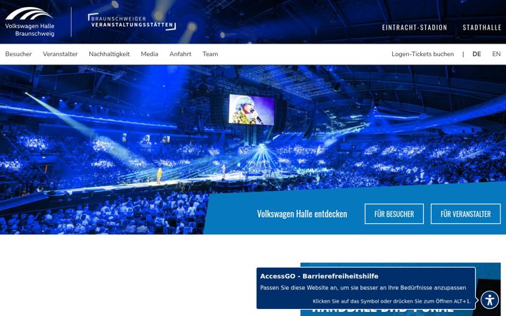 Captura de pantalla de volkswagenhalle-braunschweig.de