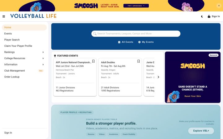 Screenshot of volleyballlife.com