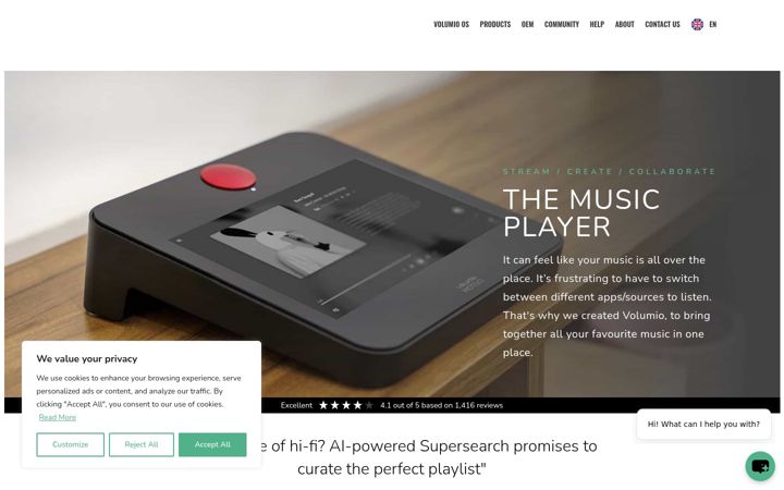 Screenshot of volumio.org