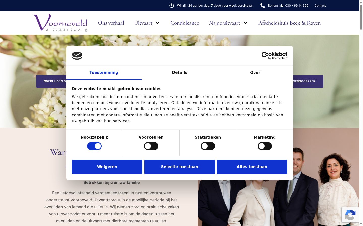 Screenshot van de toestemmingsbanner zoals getoond vóór enige interactie