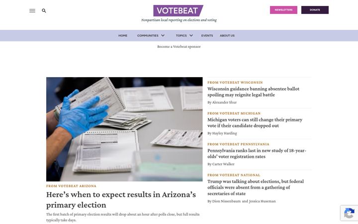 Screenshot του votebeat.org