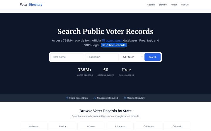 Screenshot of voterdirectory.com