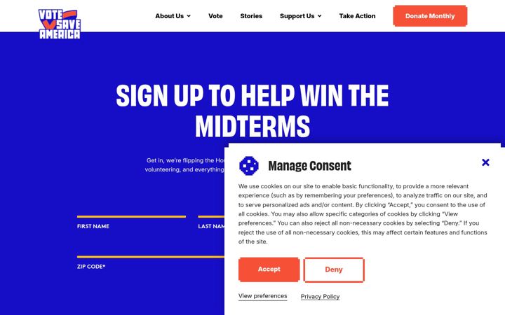 Screenshot του votesaveamerica.com