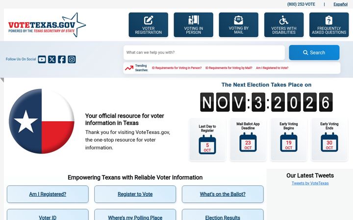 Screenshot von votetexas.gov