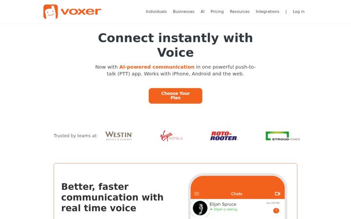 Skärmbild av voxer.com