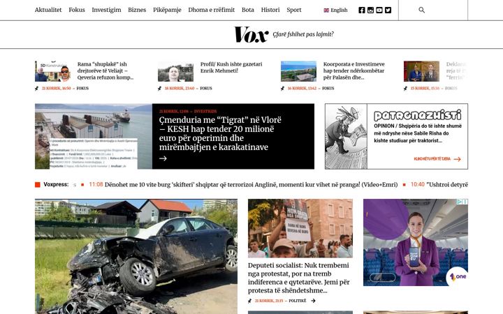 Snímek obrazovky voxnews.al