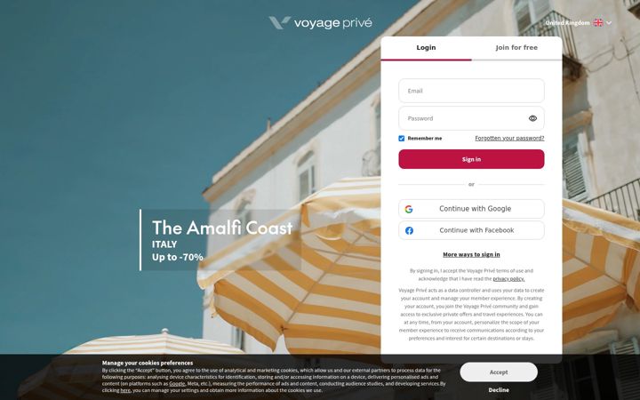 Snímek obrazovky voyage-prive.co.uk