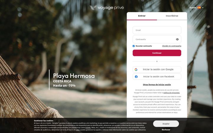 Screenshot of voyage-prive.es
