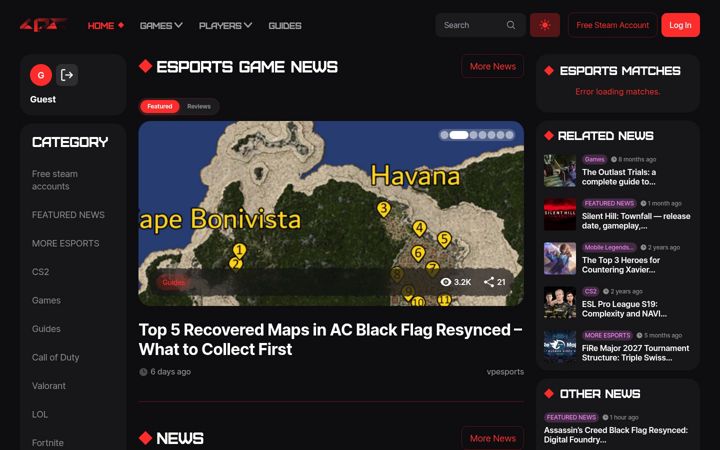 Ekraanipilt saidist vpesports.com