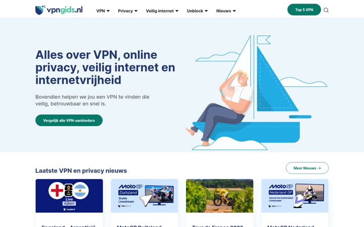 Captură de ecran a vpngids.nl