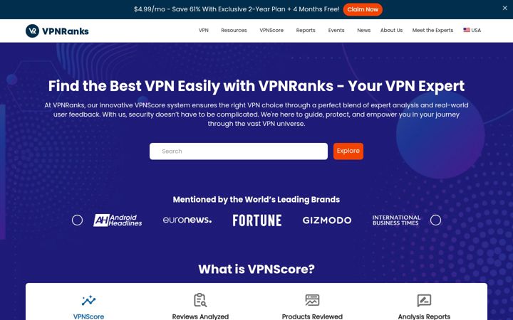Screenshot of vpnranks.com