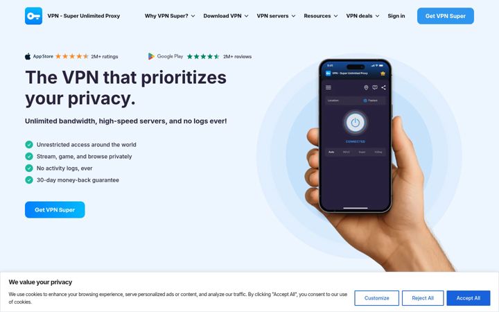 Screenshot of vpnsuper.com