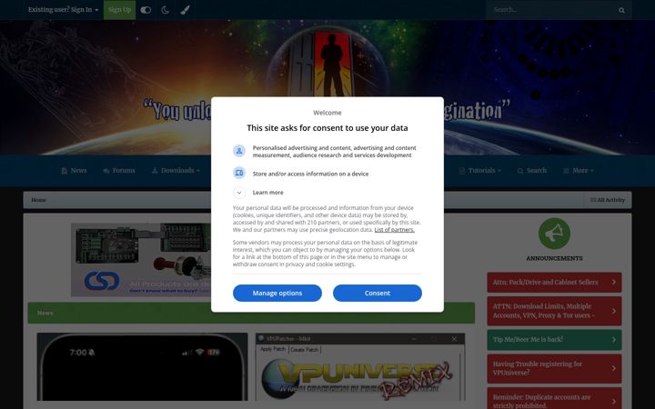 Screenshot of vpuniverse.com