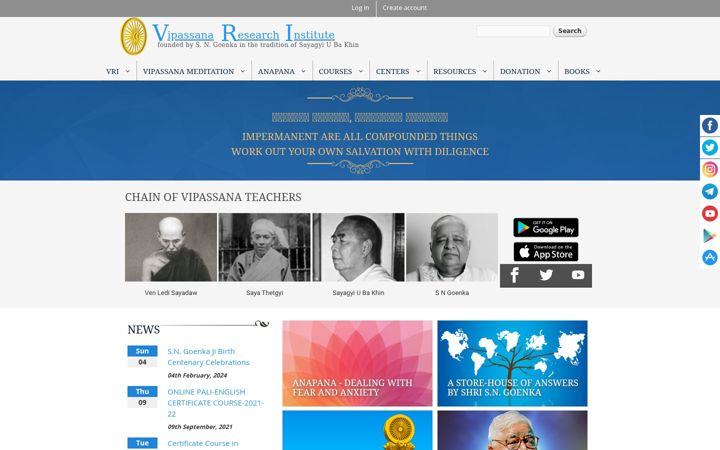 Screenshot of vridhamma.org