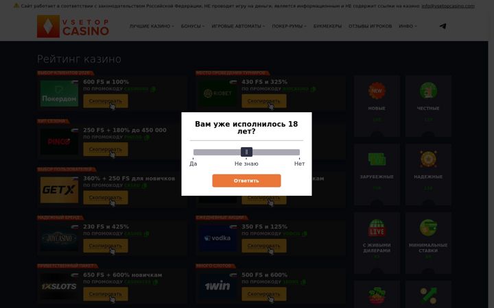 Screenshot of vsetopcasino.com