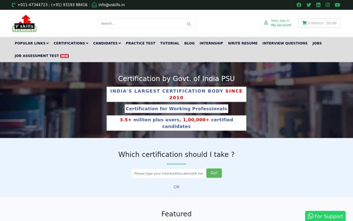Screenshot of vskills.in