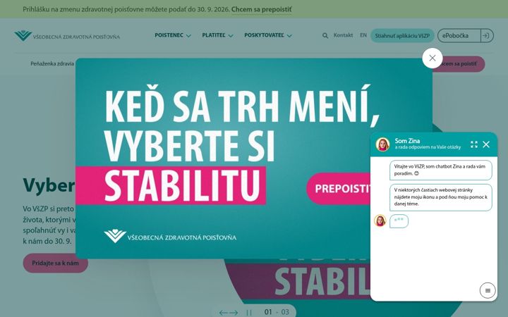 Skærmbillede af vszp.sk