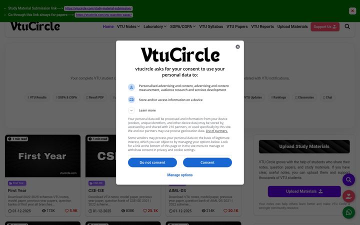 Screenshot of vtucircle.com