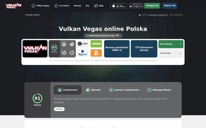 Screenshot of vulkanvegas100.pl