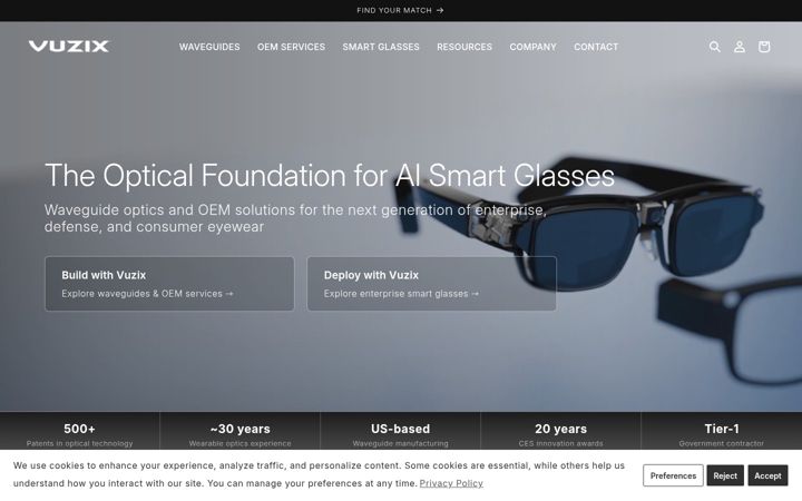 Screenshot of vuzix.com
